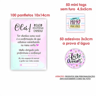 Kit Papelaria Combo Empreendedor Panfletos Agradecimento ao Cliente + Mini cartões Tag sem Furo + Adesivos mod 35