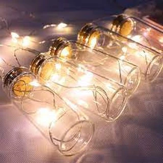 Cordão Varal Garrafinha Transparente Luz Amarela Led c/5