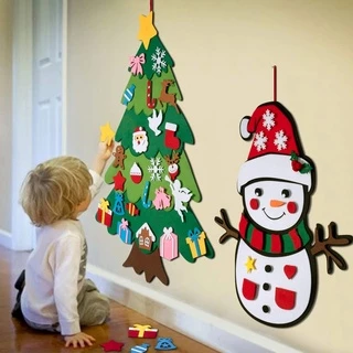 Feltro Árvore De Natal DIY Parede Pendurado Ornamentos Da Árvore De Natal Presente Para O Menino Menina Porta Ornamento Da Parede Decoração Bebê Brinquedos Montessori