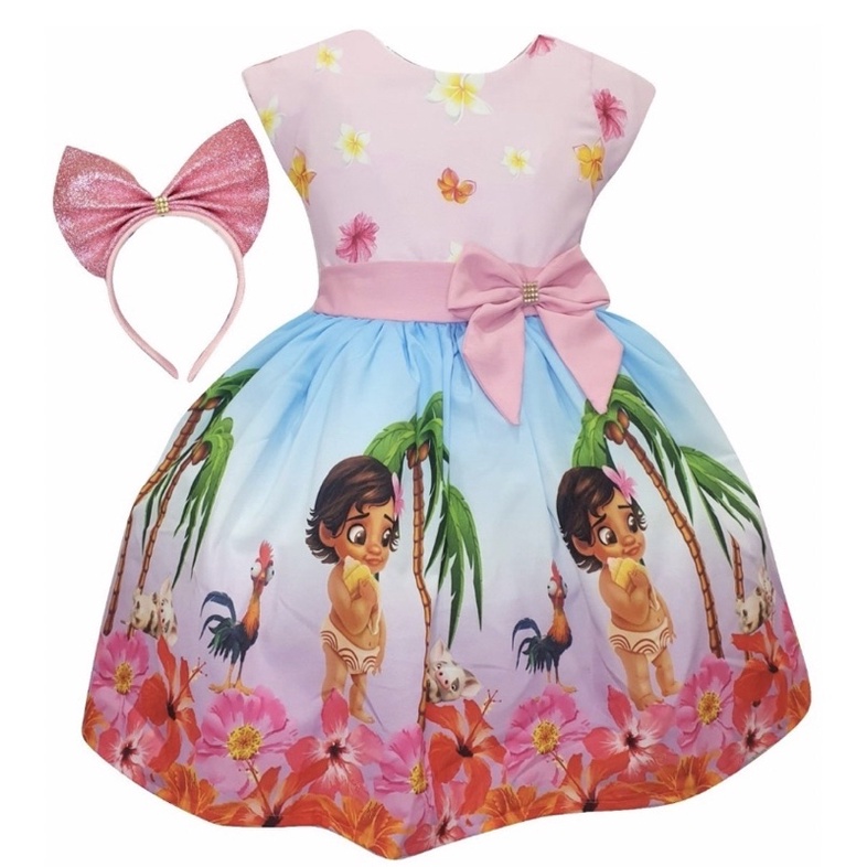 Vestido Moana Luxo Tematico - DG Baby Kids - Artigos e roupas infantis