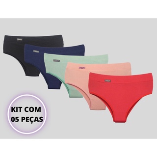 Kit 5 Calcinhas Calçola Cós Alto Modeladora Cintura Alta Microfibra Compressão Lingerie