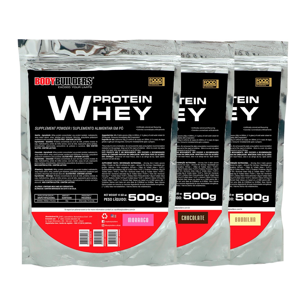 Kit 3x Whey Protein Concentrado em Blend Proteico Refil 500g – Bodybuilders