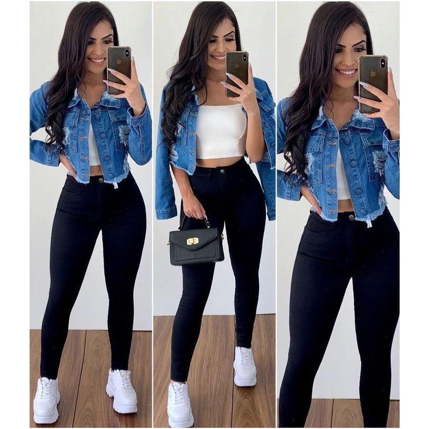 Jaqueta jeans hot sale com legging