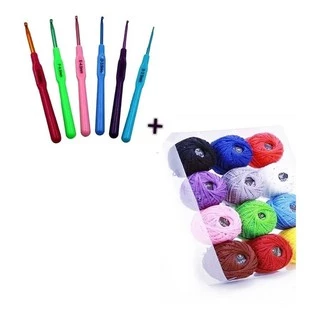 Kit Com 06 Agulhas + Kit Com 12 Linhas De Crochê