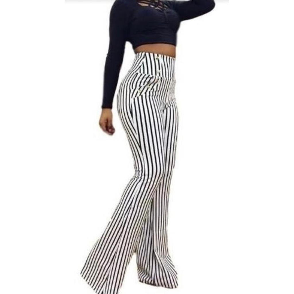 Calça hot sale listrada flare