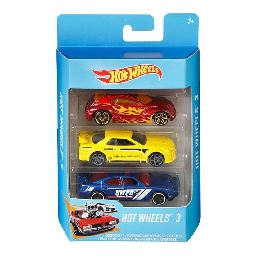 Kit 3 Carrinhos Hot Wheels Sortidos C4982 Mattel Básicos Escala 1