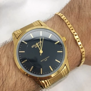 Relógio masculino dourado Atlantis casual de luxo original