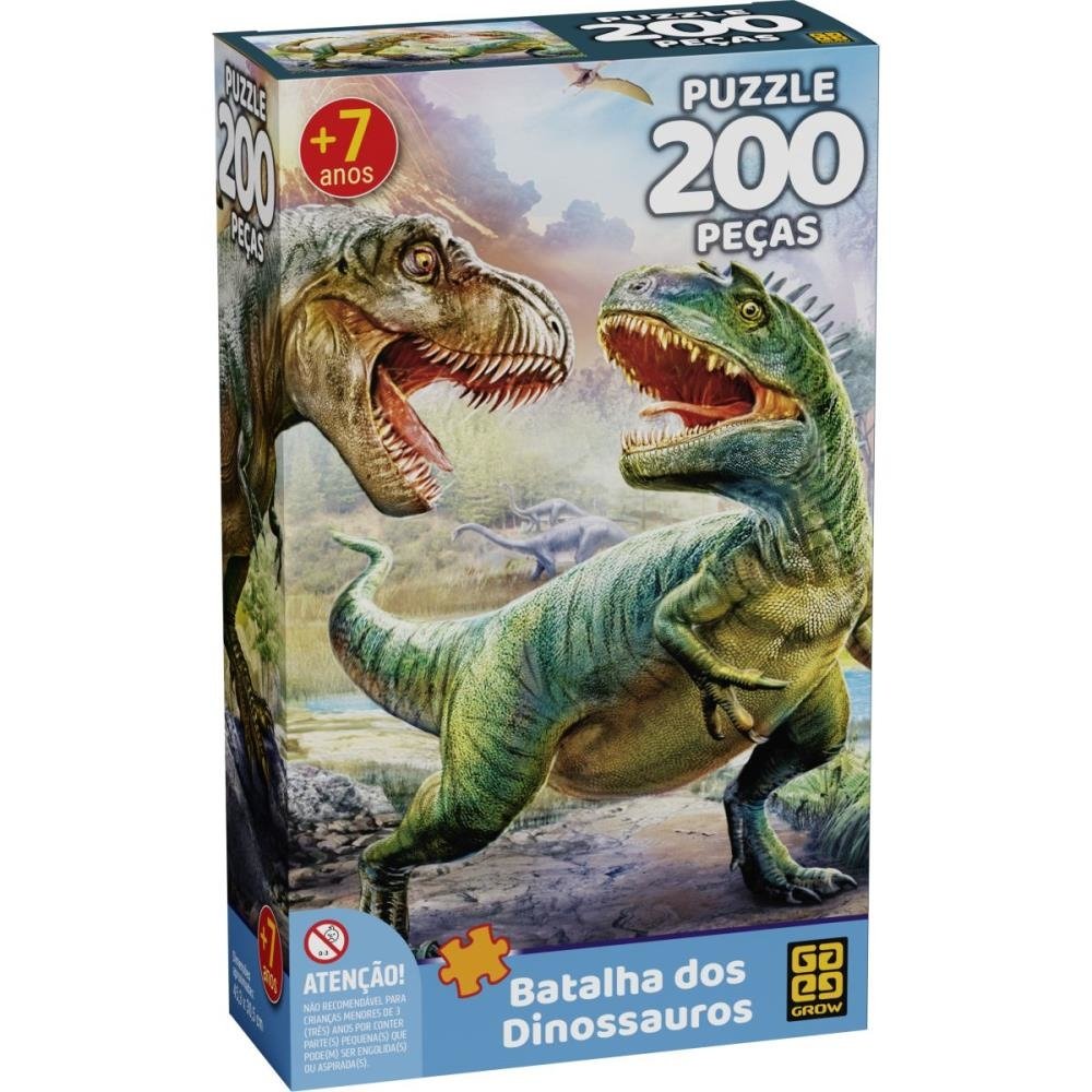 Jogo De Quebra Cabeça Batalha Dos Dinossauros C/ 200 Pç Grow
