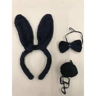 Kit Tiara Coelho Para Fantasia Cosplay Preto/branco (tiara + gravata borboleta + rabinho )