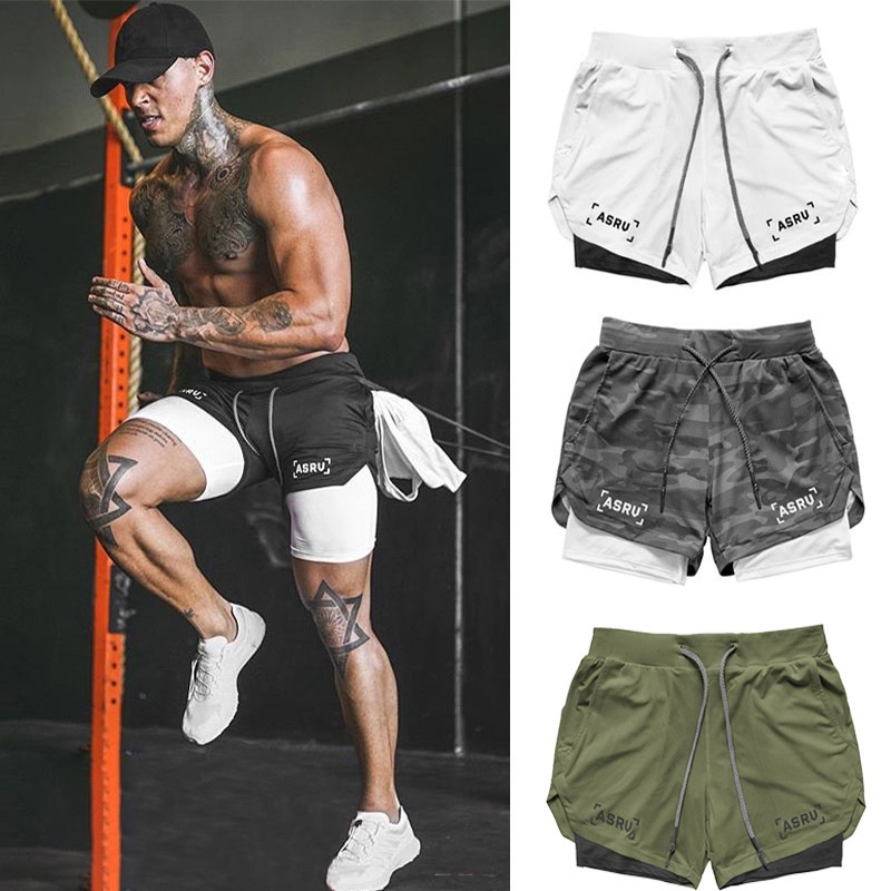 2 Em 1 Short Masculino Camuflado Para Verão/Corrida/Treino Fitness Secagem Rápida 2022