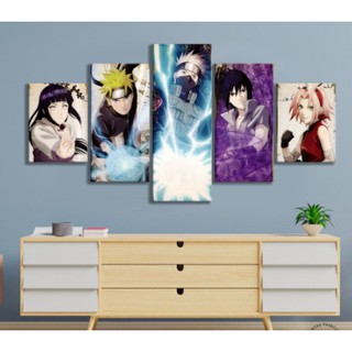 Quadro Mosaico 5 peças Personagens Naruto dos desenhos animados Painel Decorativo Decoração de Interiores