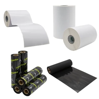 Kit 2 Rolos Etiqueta 10x15 100x150 Couche Serrilha + 1 Ribbons Cera 110x74 para E-Commerce 200 etq por Rolo