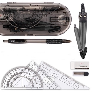 Kit De Geometria Matemática Conjunto De 8 Peças Suprimentos Estudantis Com Caixa À Prova De Estilhaços Para Régua Transferidora De Bússolas De Engenharia De Desenho