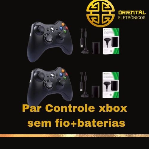 Kit 2 Controle Sem Fio Xbox360 Slim X360 Preto