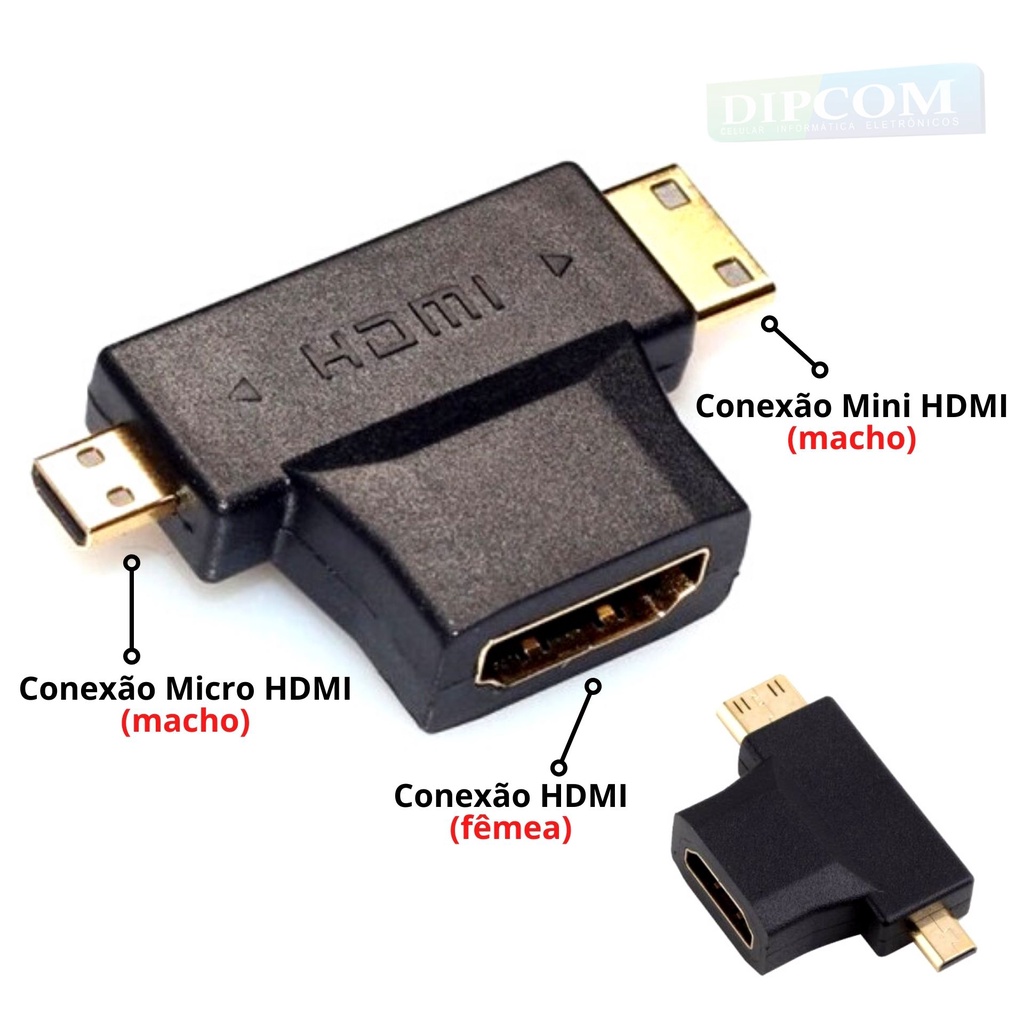 Adaptador 3 Em 1 HDMI x HDMI MINI X HDMI MICRO Adaptador HDMI