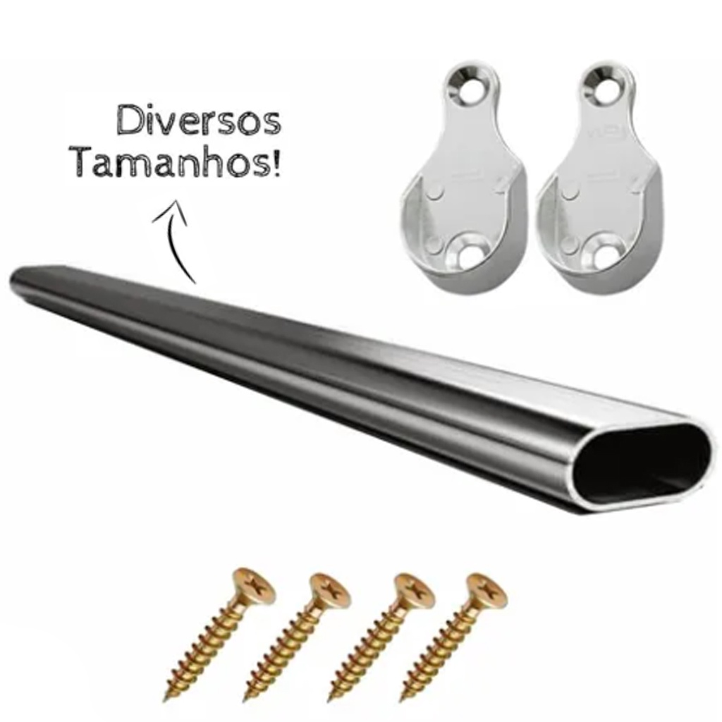 Tubo Cabideiro 70cm Oval Arara Para Guarda Roupas