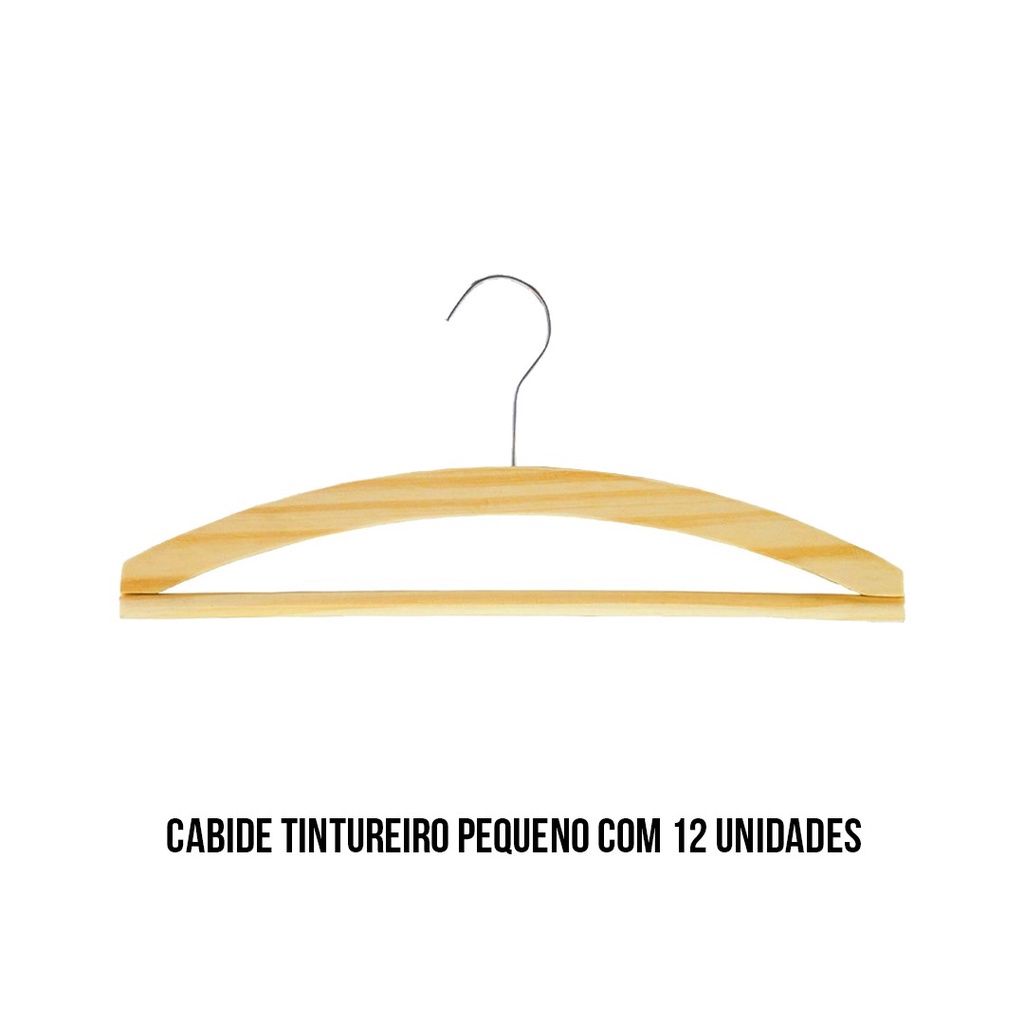 KIT 12 Cabides de Madeira Tintureiro "P" com Haste Resistente R-2C Organização, Roupas, Armário, Arara