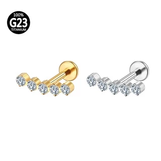 Piercing Labret Titânio 5 Zircônias | Helix, Tragus, Conch, Nariz, Boca-Medusa e Outros