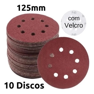 10 Lixas com Velcro 125mm Indicado para Madeira, Metais em geral e paredes de alvenaria ou gesso Excelente durabilidade