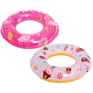 Kit Boia Inflável Flamingo Infantil 50Cm Com Aventura Pirata 60Cm Redonda Piscina Praia Material Reforçado Evita Furos