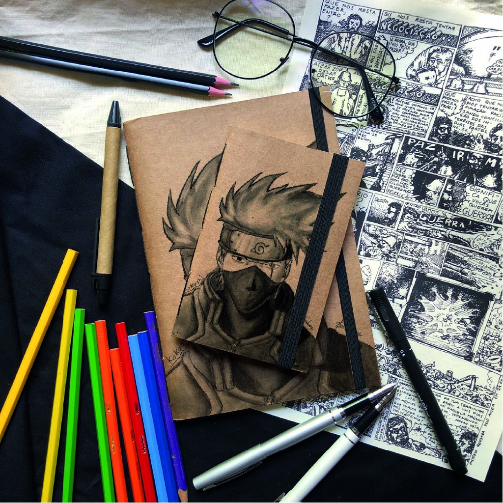 Sketchbook Kakashi Desenhos, com folhas grossas 120g 96 páginas Off-set ou  Pólen Bold.