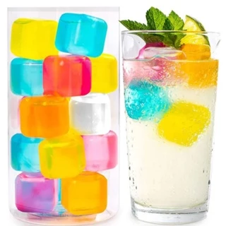 Kit Gelo Cubos Artificial Reutilizável Colorido para Bebidas Drinks 10 Cubos