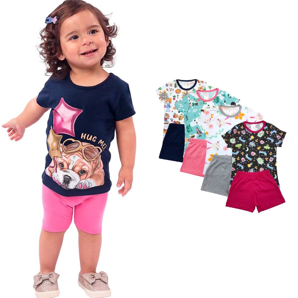 Atacadão da Moda Kit 3 Conjuntos Verão Menina Juvenil Camiseta e