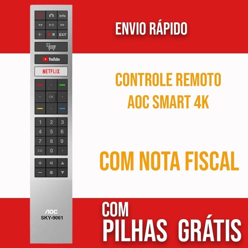 Controle Remoto Para Tv Aoc Com Botão Netflix Led Smart Novo SKY