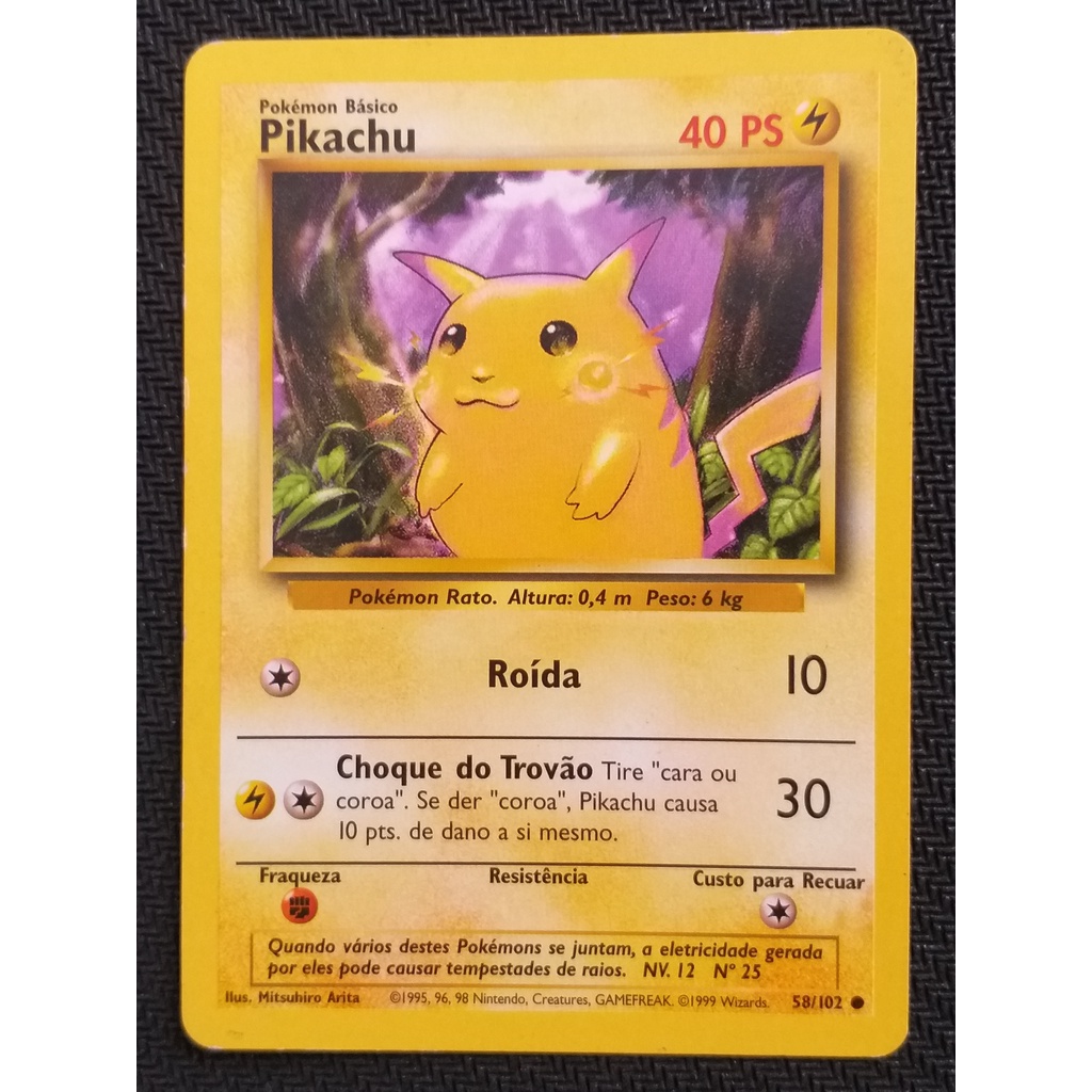 Card Carta Pokémon Tcg Pikachu 40 Ps 58/102 Português Raro