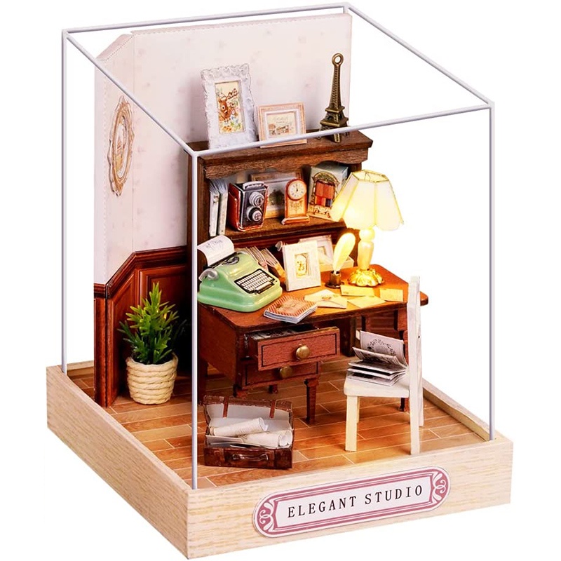 DIY Casa De Bonecas Em Miniatura Kit Com Móveis Escala 1 : 24 Quarto Criativo Mini Boneca De Madeira Mais Dust-Proof Para Crianças Adolescentes Adultos