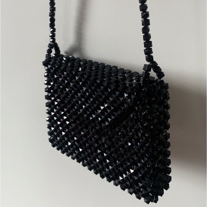 bolsa de miçangas beaded bag transversal preta