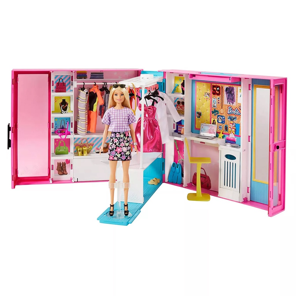 Conjunto Closet Armário De Luxo Da Boneca Menina Loira Barbie - Acompanha  Roupas Roupinhas E Acessórios - Mattel Brinquedos