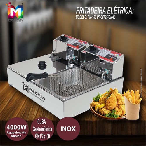 Fritadeira Elétrica Profissional 4000w 2 cubas 127v - Inovam