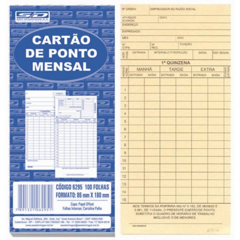 Cartão De Ponto Mensal São Domingos Palha 86x180 Pct C100 Shopee Brasil 2331