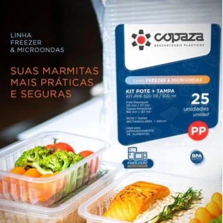 Embalagem Microondas e Freezer 500ml Marmita Fitness 25 Un