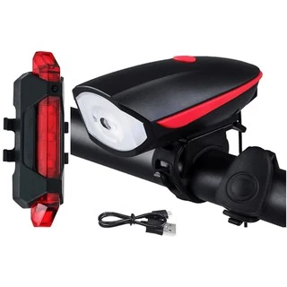 Kit Ciclismo Lanterna Farol Para Bicicleta Bike Speaker Com Buzina Recarregável + Sinalizador Traseiro Led Usb