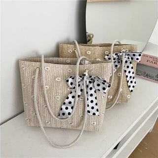 Bolsa De Ombro/Tote De Grande Capacidade De Palha/Vermelha/Da Moda Para Praia