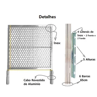 Grelha Churrasqueira e Suporte Inox para Churrasqueira de 50 a 65 cm - Suporte Original e Grelha Inox com Cabo Revestido