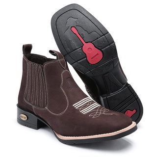 Botina Bota Country Masculina Texana Bico Quadrado Couro Legitimo Trabalho Agronomia Pecuaria