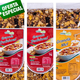 Kit 3 Granolas 1kg ( 2 Tradicional 1kg , 1 Mel 1kg )