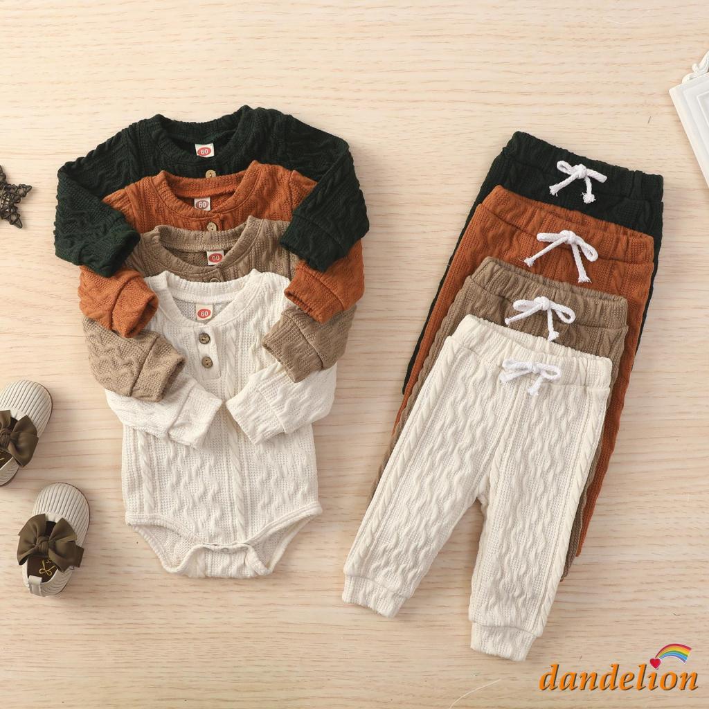 Dandelion-Baby Boy 2pcs Suit , Botão De Manga Comprida Romper + Calça Casual Longa