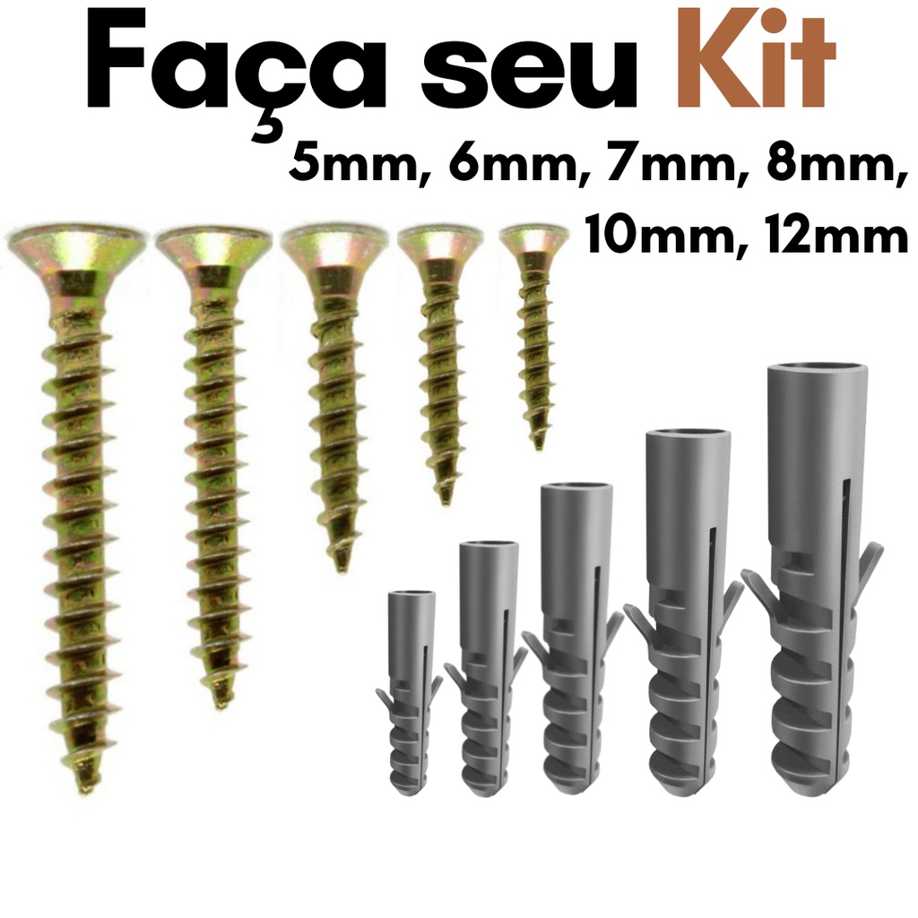 Parafuso Com Bucha 5 6 7 8 10 12 Sem Anel Kit Bucha Fixação