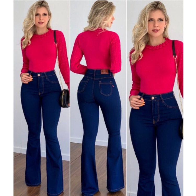 Calça flare escura sales cintura alta