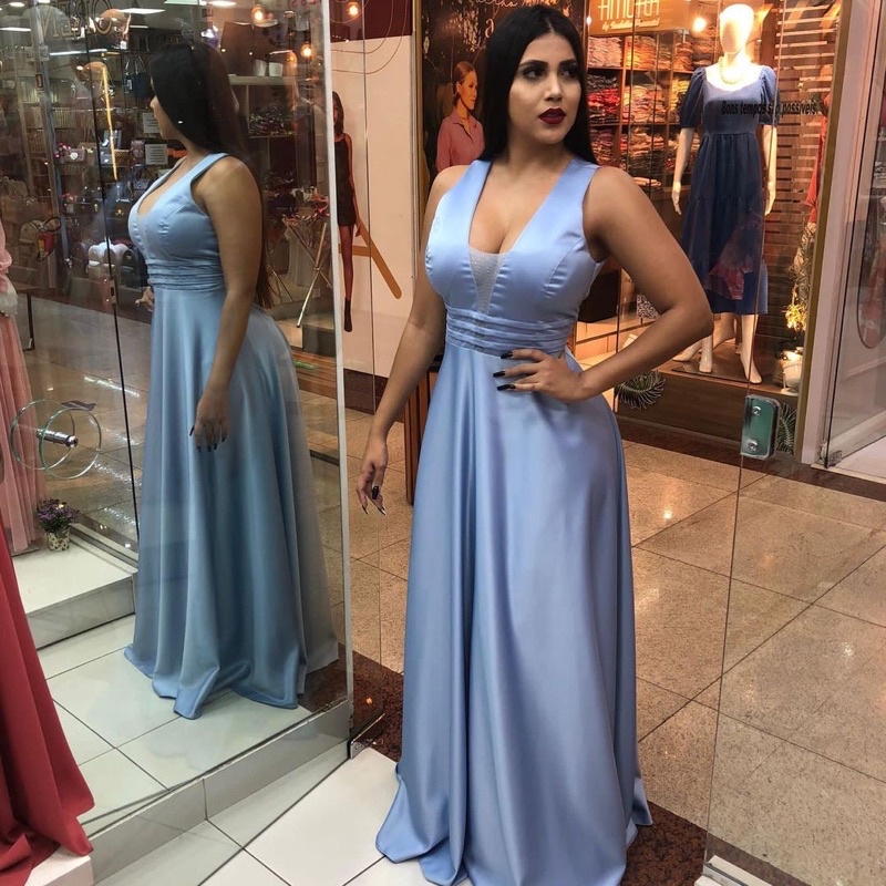 Fábrica dos Vestidos VESTIDO DE FESTA MADRINHA LONGO RODADO LAÇO