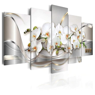 Quadro Decorativo Mosaico 5 Peças Orquídeas Brancas