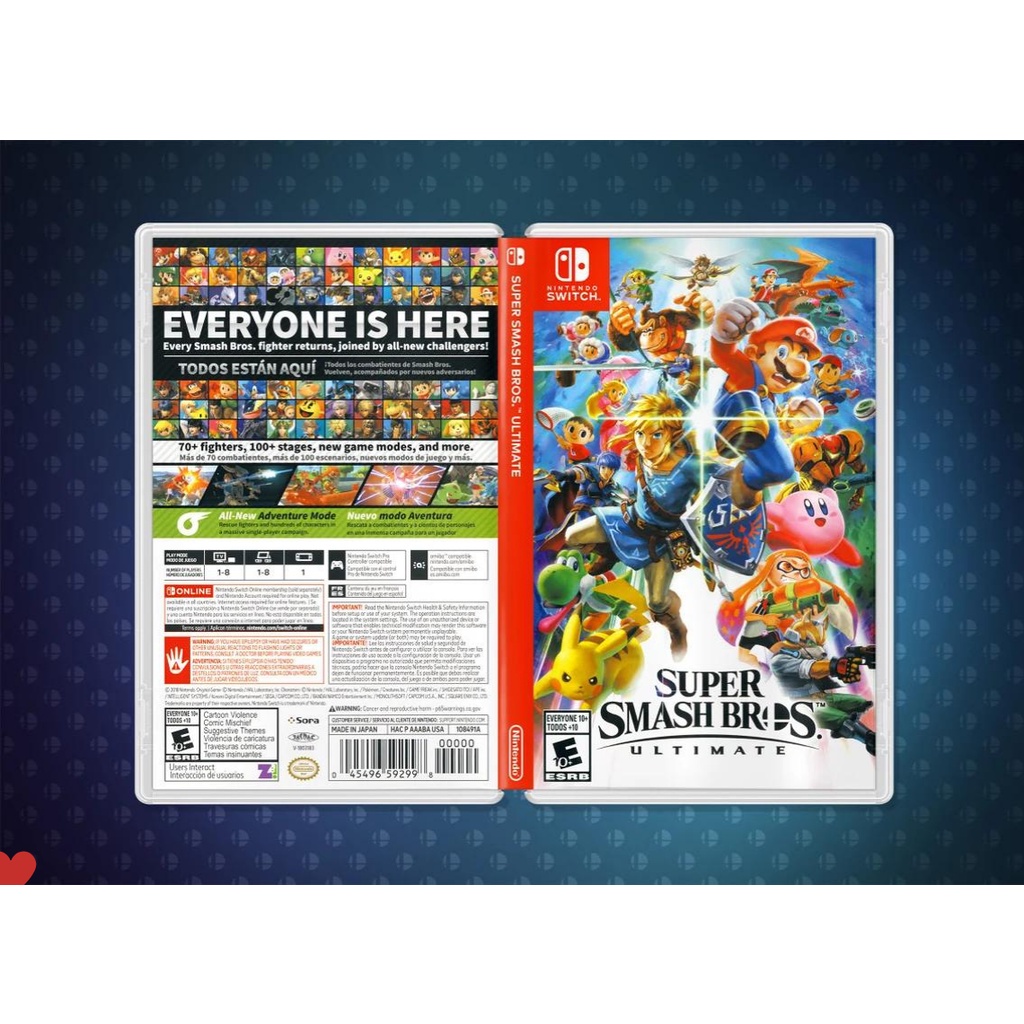 Super Smash Bros Encarte Impresso - Nintendo Switch - Reposição de Capa Frente e Verso - Substituição de Capinha e Case / Caixa