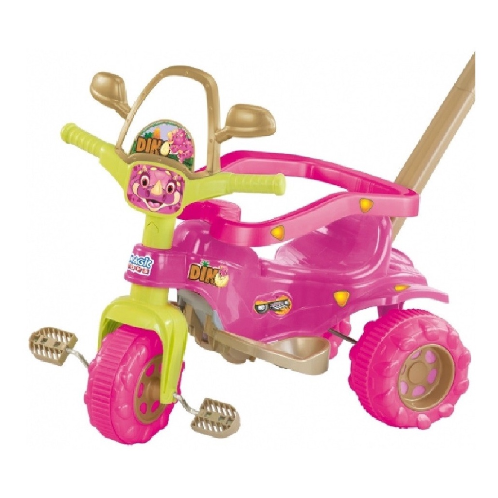 Triciclo velotrol motoquinha infantil menina dino rosa