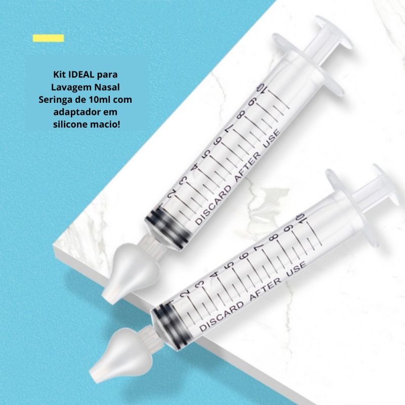 kit com duas seringas 10ml e bico em silicone macio para lavagem nasal ...