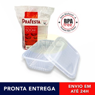 Kit 20 Potes Marmita Fit 500 ml Para Freezer e Microondas Black