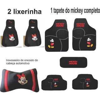 Mickey tapete com 5 peças bordadas mais kit ( 1 travesseiro e 2 lixeirinha)